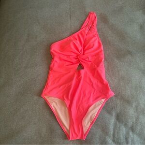NWT CUPSHE One Piece Bathing Suit One Shoulder Asymmetrical neon pink size M